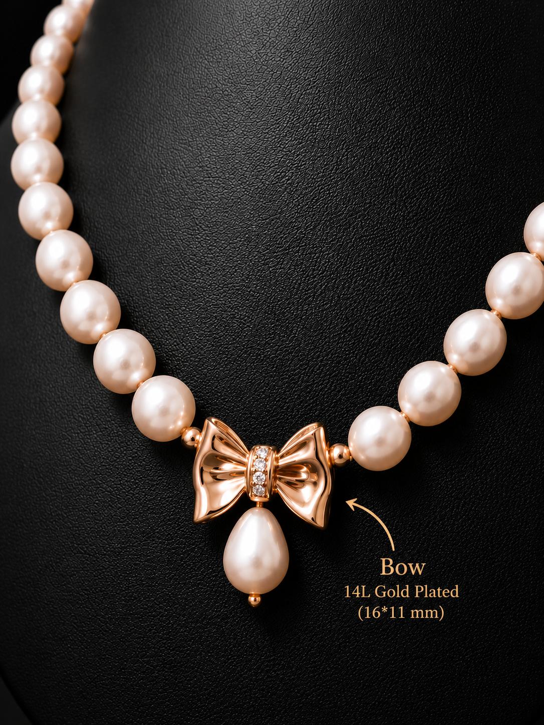 Freshwater Pearl Bow Necklace, Peach Pink Pearl Pendant, Gold Bow Necklace, Genuine Pearl Jewelry, Bridesmaid Gift, Wedding Gift For Her image 2