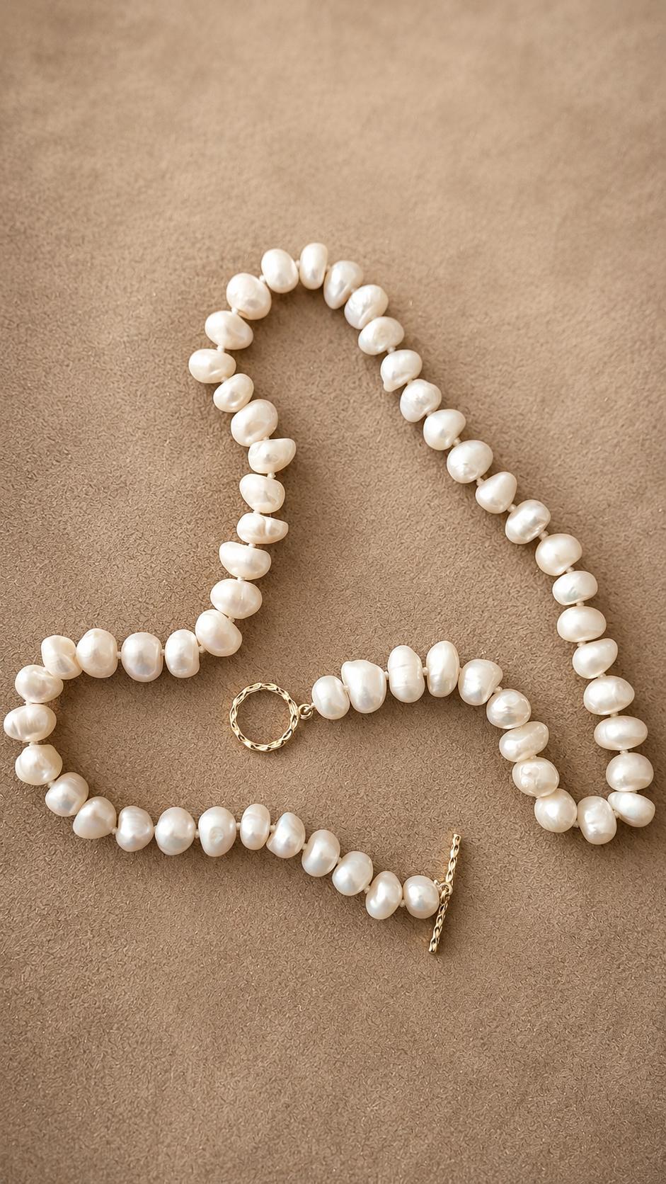 Baroque Pearl Necklace, Irregular Rondelle Freshwater Pearl Necklace, 14K Gold Vermeil Pearl Jewelry, Handmade Bridal Necklace, Gift For Women image 2