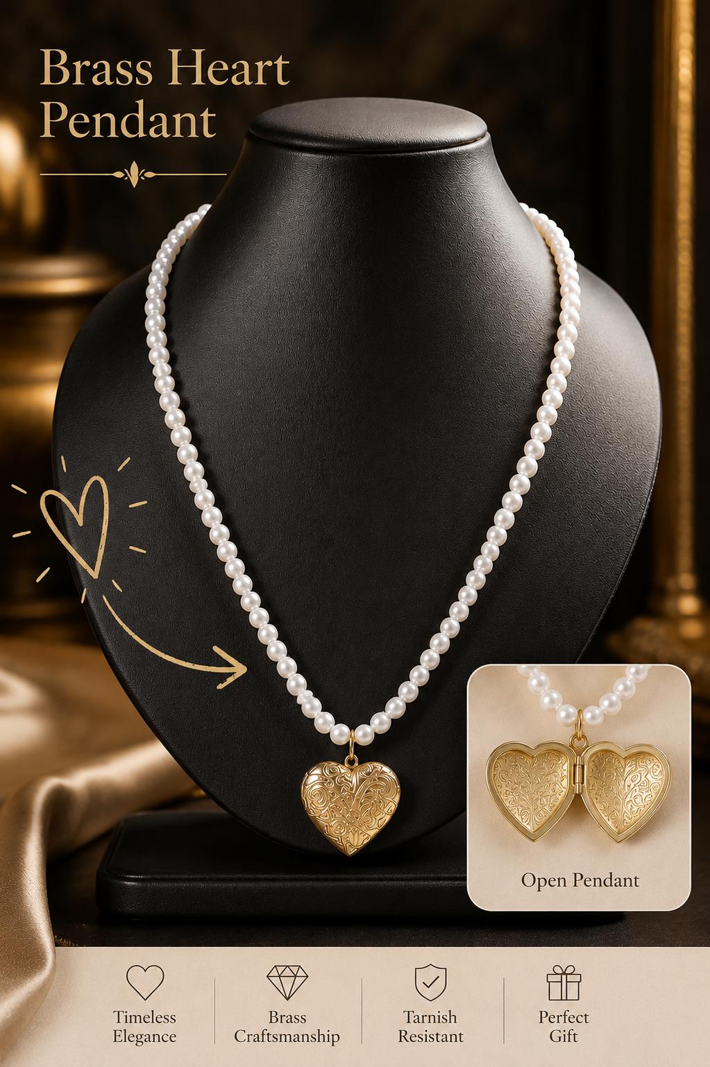 Classic Freshwater Pearl Necklace, Engraved Heart Charm Necklace, Everyday Pearl Jewelry, Minimalist Handmade Necklace, Gift For Women image 2