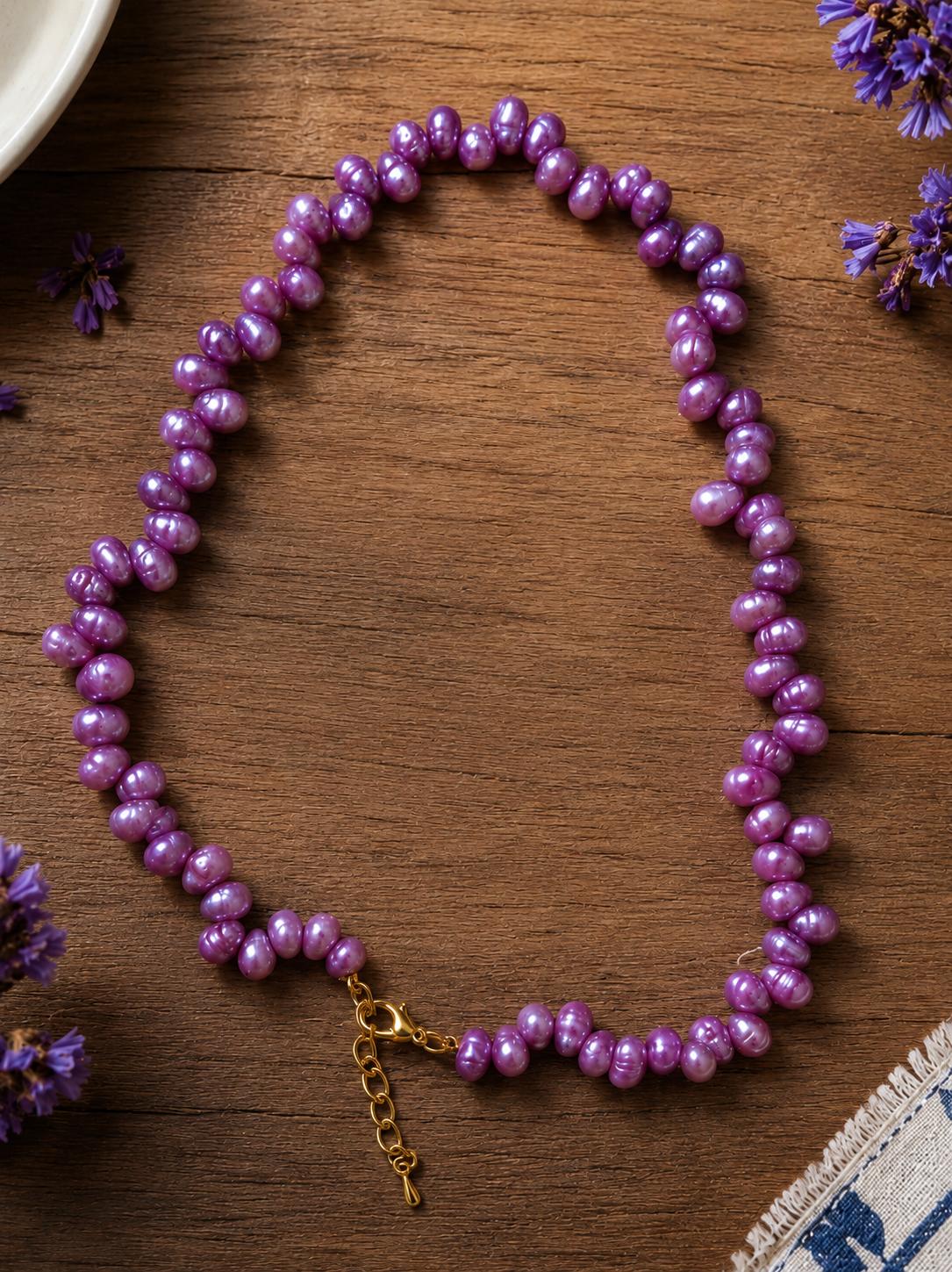 Purple Freshwater Baroque Pearl Necklace, Statement Pearl Choker, Genuine Freshwater Pearls, Bridal Jewelry, Wedding Gift For Women image 2