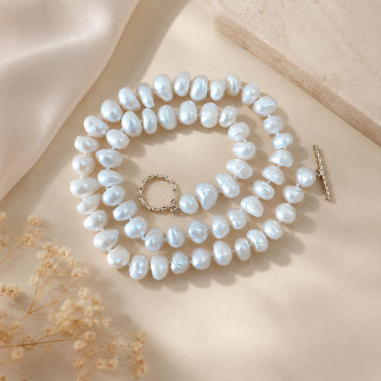 Baroque Pearl Necklace, Irregular Rondelle Freshwater Pearl Necklace, 14K Gold Vermeil Pearl Jewelry, Handmade Bridal Necklace, Gift For Women image 3