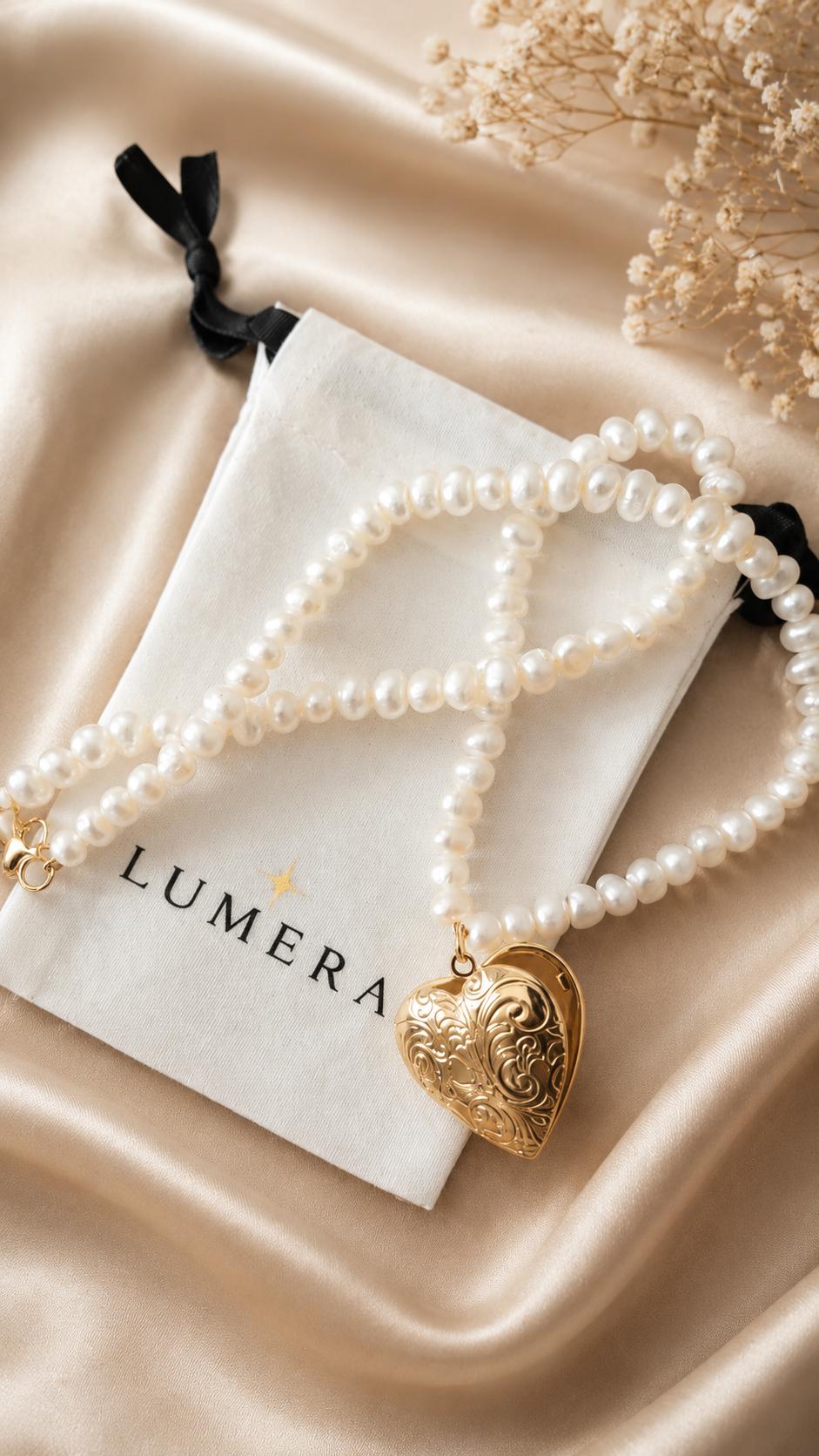 Classic Freshwater Pearl Necklace, Engraved Heart Charm Necklace, Everyday Pearl Jewelry, Minimalist Handmade Necklace, Gift For Women image 3