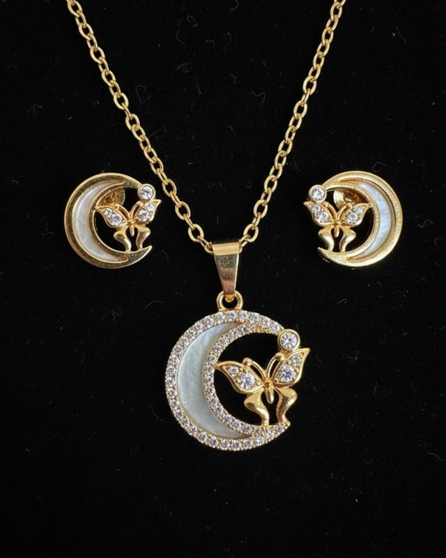 Anti-tarnish Moonlight Butterfly Pendant Set image 2