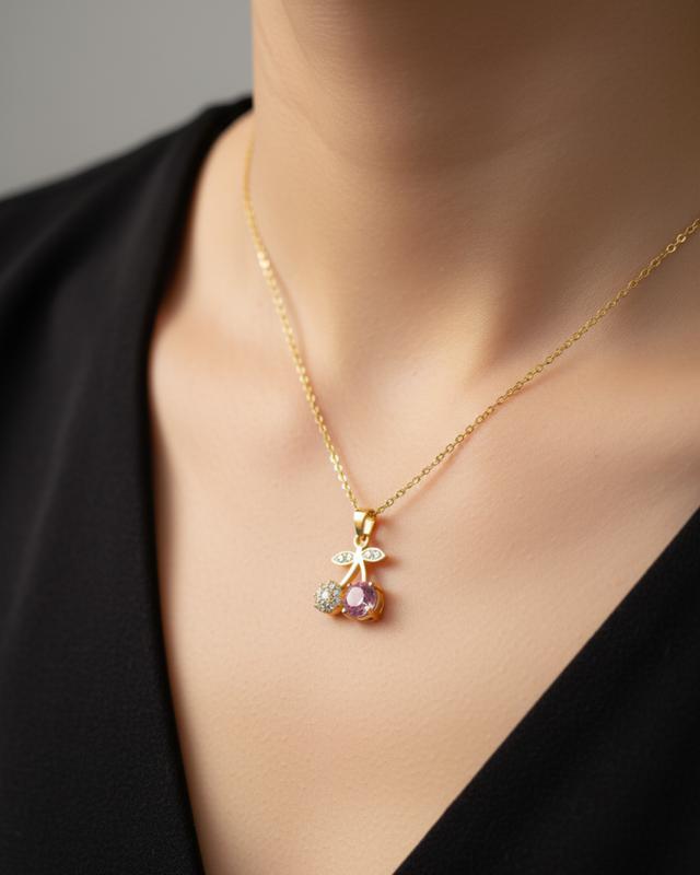 Anti-tarnish The Ruby Cherry Charm Necklace