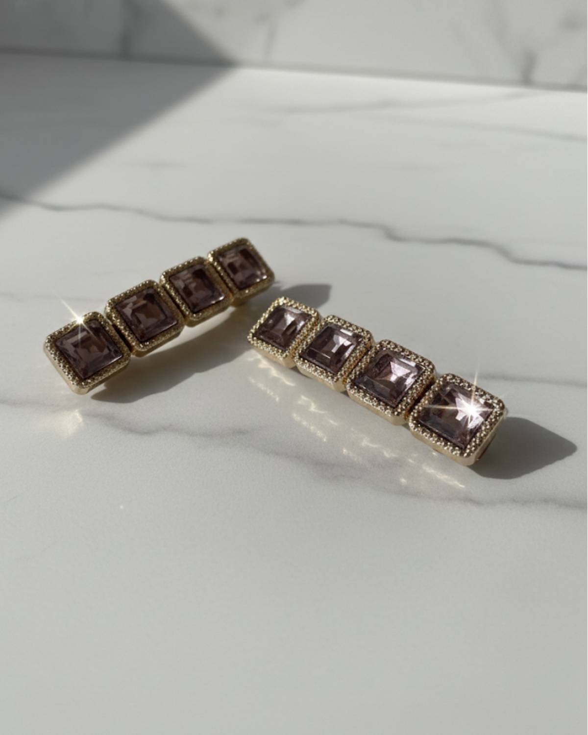 Luxury Square Crystal Hair Pins - Sparkly Mauve Stone Hair Accessories For Wedding & Party Wear image 2