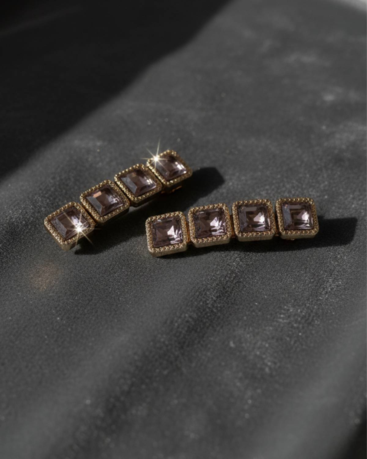 Luxury Square Crystal Hair Pins - Sparkly Mauve Stone Hair Accessories For Wedding & Party Wear image 3