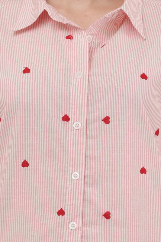 Pink Stripe Heart Embroidered Shirt image 2