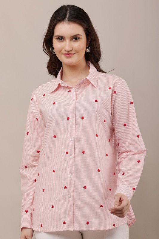Pink Stripe Heart Embroidered Shirt image 3
