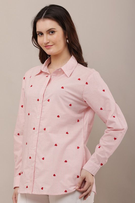 Pink Stripe Heart Embroidered Shirt image 4