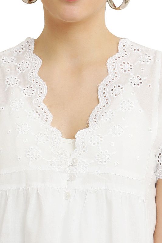 White Border Embroidered Top