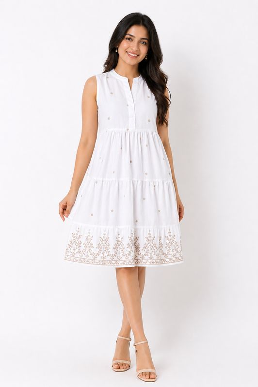 Beige Schiffli Short Dress image 2