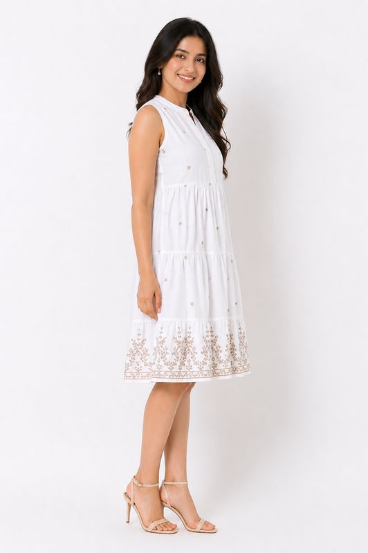 Beige Schiffli Short Dress image 3