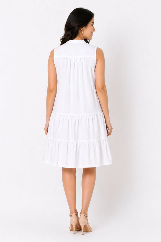 Beige Schiffli Short Dress image 4