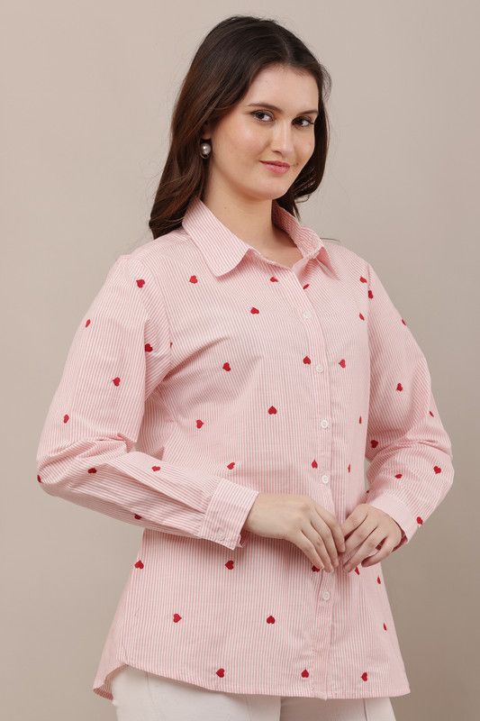 Pink Stripe Heart Embroidered Shirt image 5