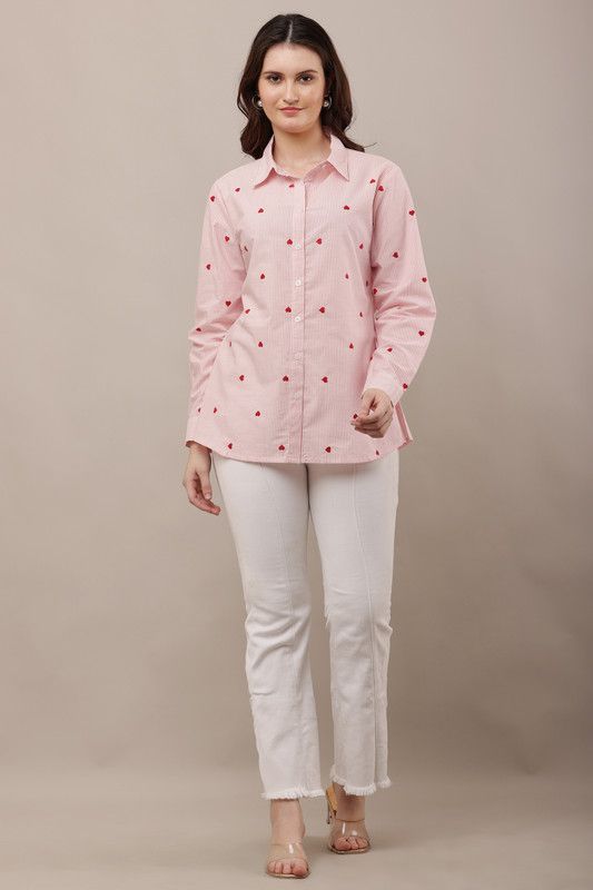 Pink Stripe Heart Embroidered Shirt image 6