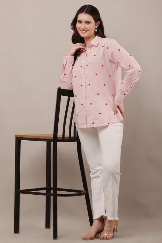 Pink Stripe Heart Embroidered Shirt image 7
