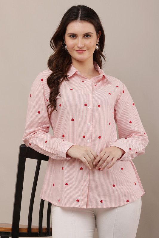 Pink Stripe Heart Embroidered Shirt image 8