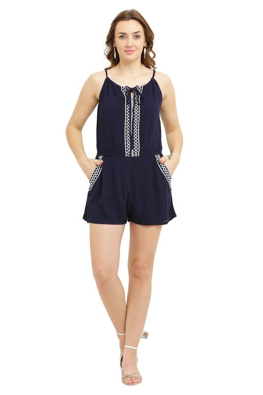 Navy With White Emb Romper image 5