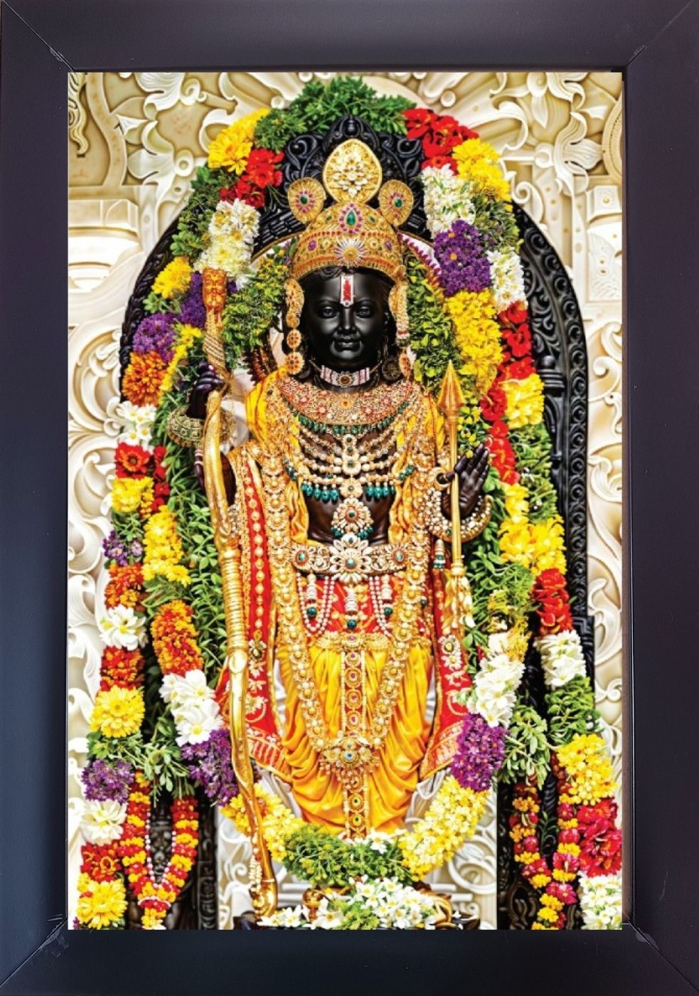 Sri Ram Lalla| Framed Canvas Painting | Shri Ram Mandir| Sri Ayodhya Dham | Glass Frame | Color- Glossy Black | Size - 13.6 X 9.4 Inches.