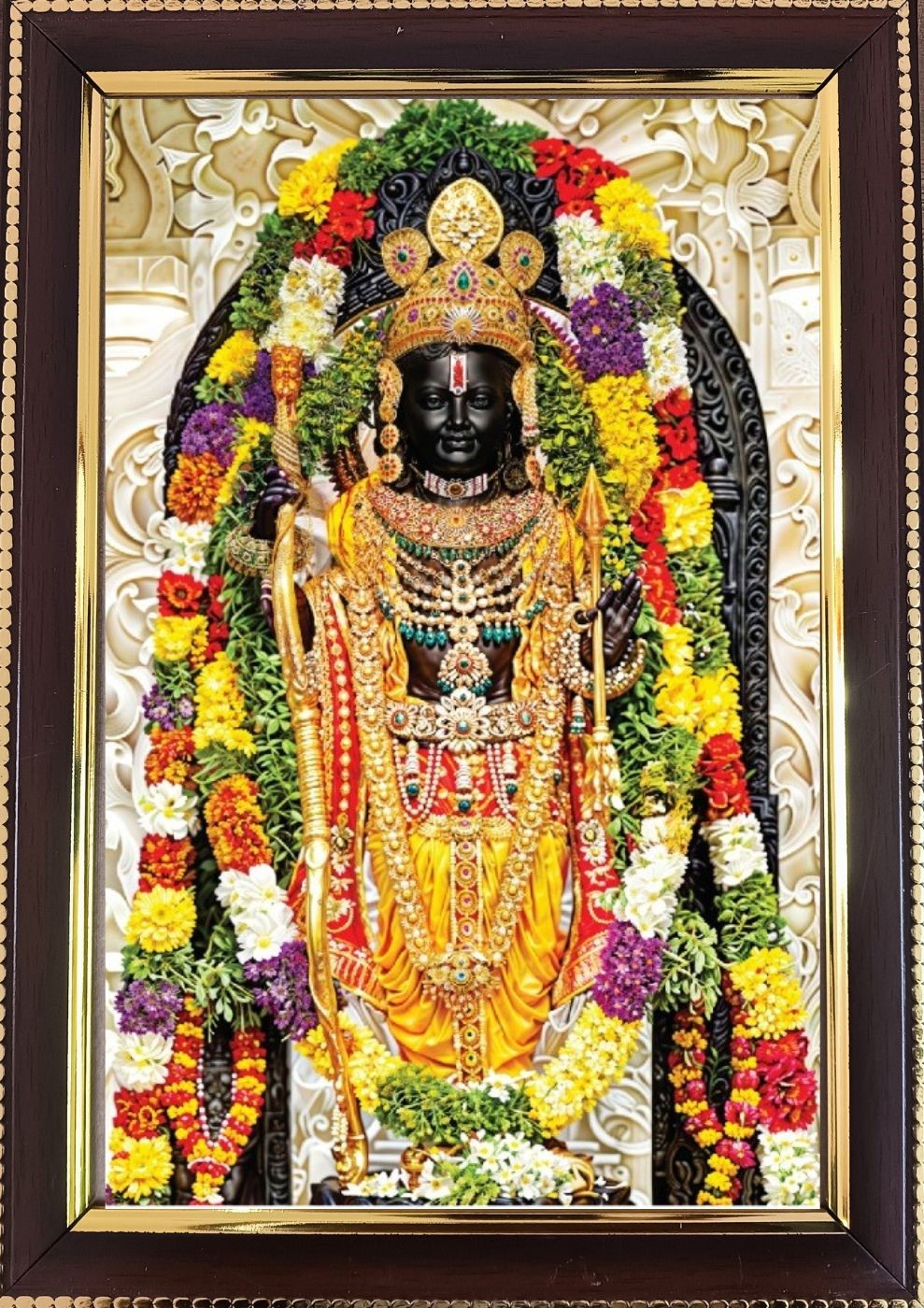 Sri Ram Lalla| Framed Canvas Painting | Shri Ram Mandir| Sri Ayodhya Dham | Glass Frame | Color- Golden Border Brown| Size - 13.6 X 9.4 Inches.