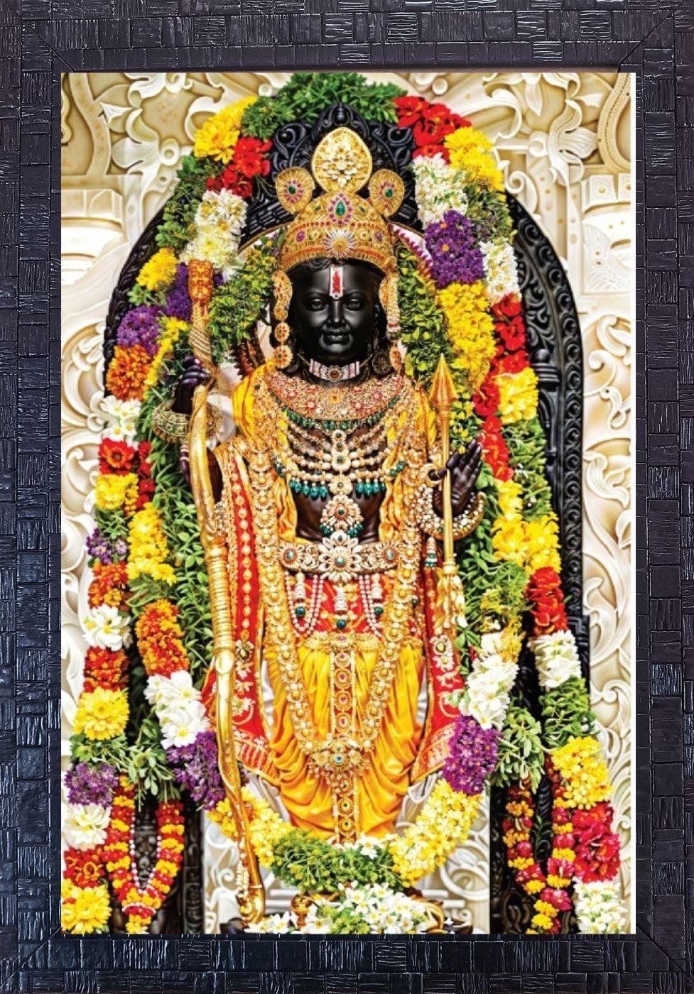 Sri Ram Lalla| Framed Canvas Painting | Shri Ram Mandir| Sri Ayodhya Dham | Glass Frame | Color- Black Pattern | Size - 13.6 X 9.4 Inches.