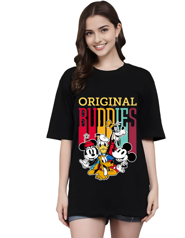 Moodies Women's Casual Printed Round Neck, Oversized Longline Drop Shoulder Half Sleeve Loose Fit T-shirt Colour Black (PACK Of 1) image 3