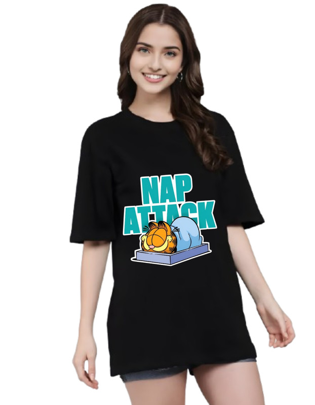 Moodies Women's Casual Printed Round Neck, Oversized Longline Drop Shoulder Half Sleeve Loose Fit T-shirt Colour Black (PACK Of 1) image 2