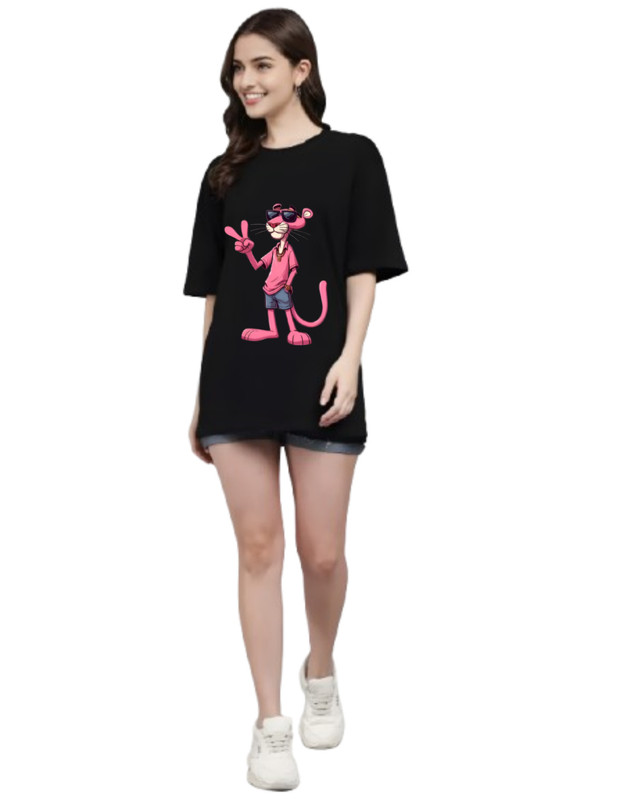 Moodies Women's Casual Printed Round Neck, Oversized Longline Drop Shoulder Half Sleeve Loose Fit T-shirt Colour Black (PACK Of 1) image 4