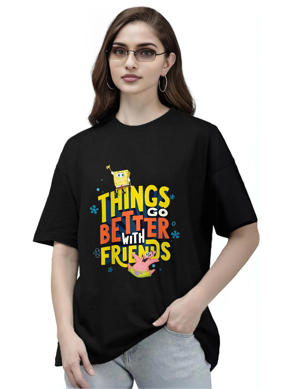 Moodies Women's Casual Printed Round Neck, Oversized Longline Drop Shoulder Half Sleeve Loose Fit T-shirt Colour Black (PACK Of 1) image 4