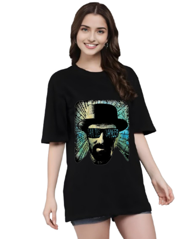 Moodies Women's Casual Printed Round Neck, Oversized Longline Drop Shoulder Half Sleeve Loose Fit T-shirt Colour Black (PACK Of 1) image 4