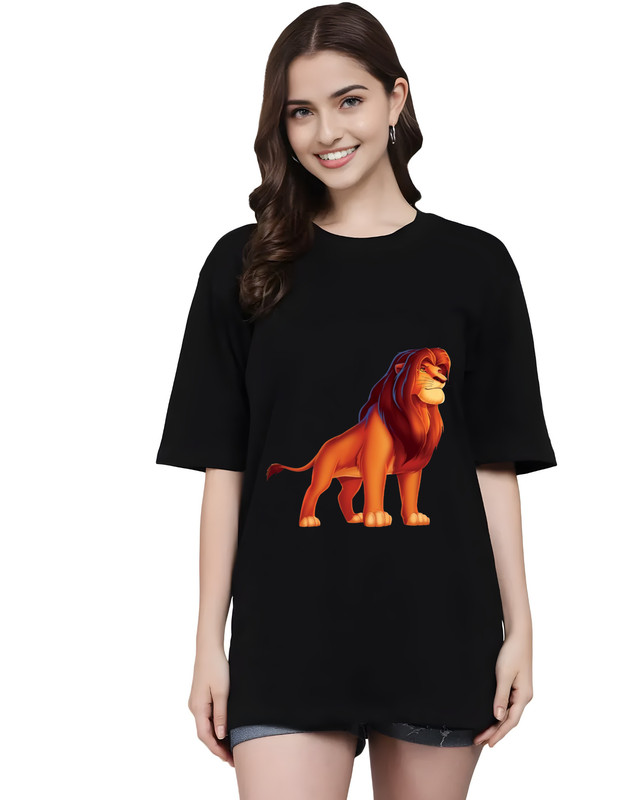 Moodies Women's Casual Printed Round Neck, Oversized Longline Drop Shoulder Half Sleeve Loose Fit T-shirt Colour Black (PACK Of 1) - Shopdibz