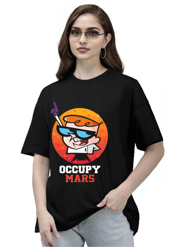 Moodies Women's Casual Printed Round Neck, Oversized Longline Drop Shoulder Half Sleeve Loose Fit T-shirt Colour Black (PACK Of 1)