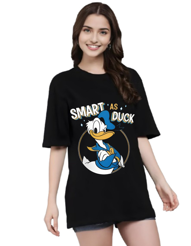 Moodies Women's Casual Printed Round Neck, Oversized Longline Drop Shoulder Half Sleeve Loose Fit T-shirt Colour Black (PACK Of 1) image 3