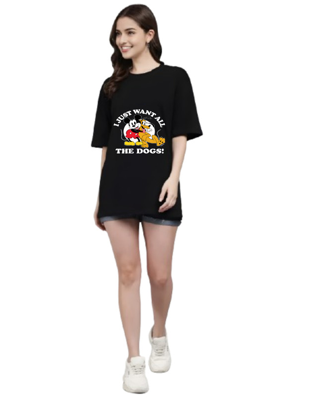 Moodies Women's Casual Printed Round Neck, Oversized Longline Drop Shoulder Half Sleeve Loose Fit T-shirt Colour Black (PACK Of 1) image 4