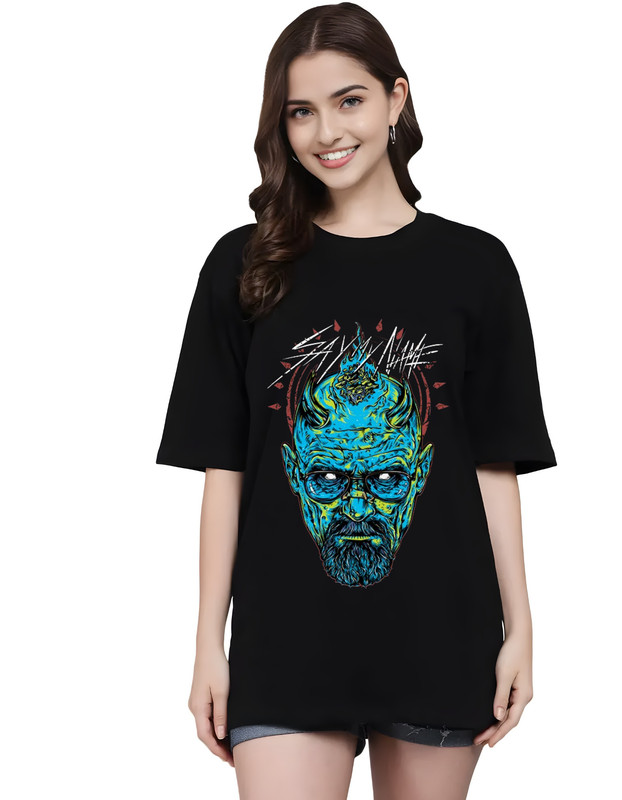 Moodies Women's Casual Printed Round Neck, Oversized Longline Drop Shoulder Half Sleeve Loose Fit T-shirt Colour Black (PACK Of 1)