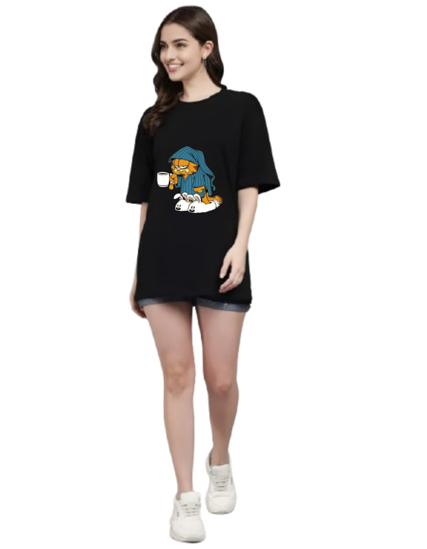 Moodies Women's Casual Printed Round Neck, Oversized Longline Drop Shoulder Half Sleeve Loose Fit T-shirt Colour Black (PACK Of 1) image 2