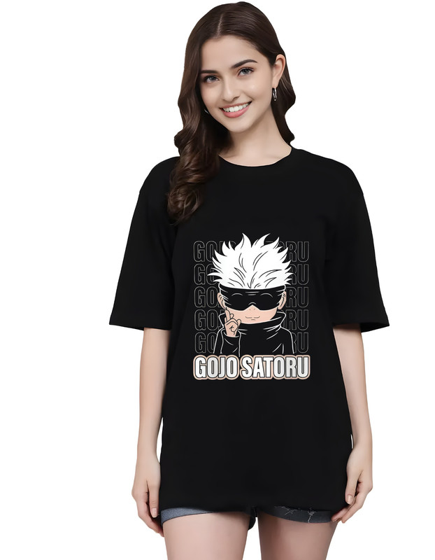 Moodies Women's Casual Printed Round Neck, Oversized Longline Drop Shoulder Half Sleeve Loose Fit T-shirt Colour Black (PACK Of 1) image 2