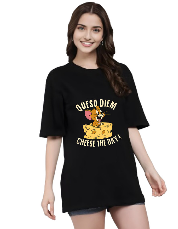 Moodies Women's Casual Printed Round Neck, Oversized Longline Drop Shoulder Half Sleeve Loose Fit T-shirt Colour Black (PACK Of 1) image 3
