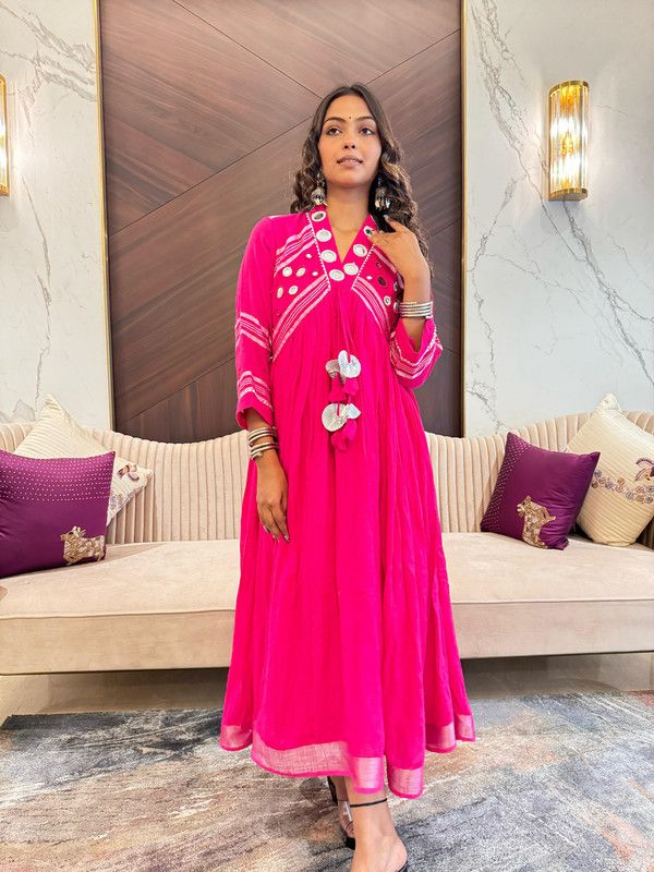 Embellished Linen Stitched Frok