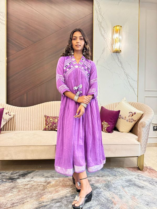 Embellished Linen Stitched Frok