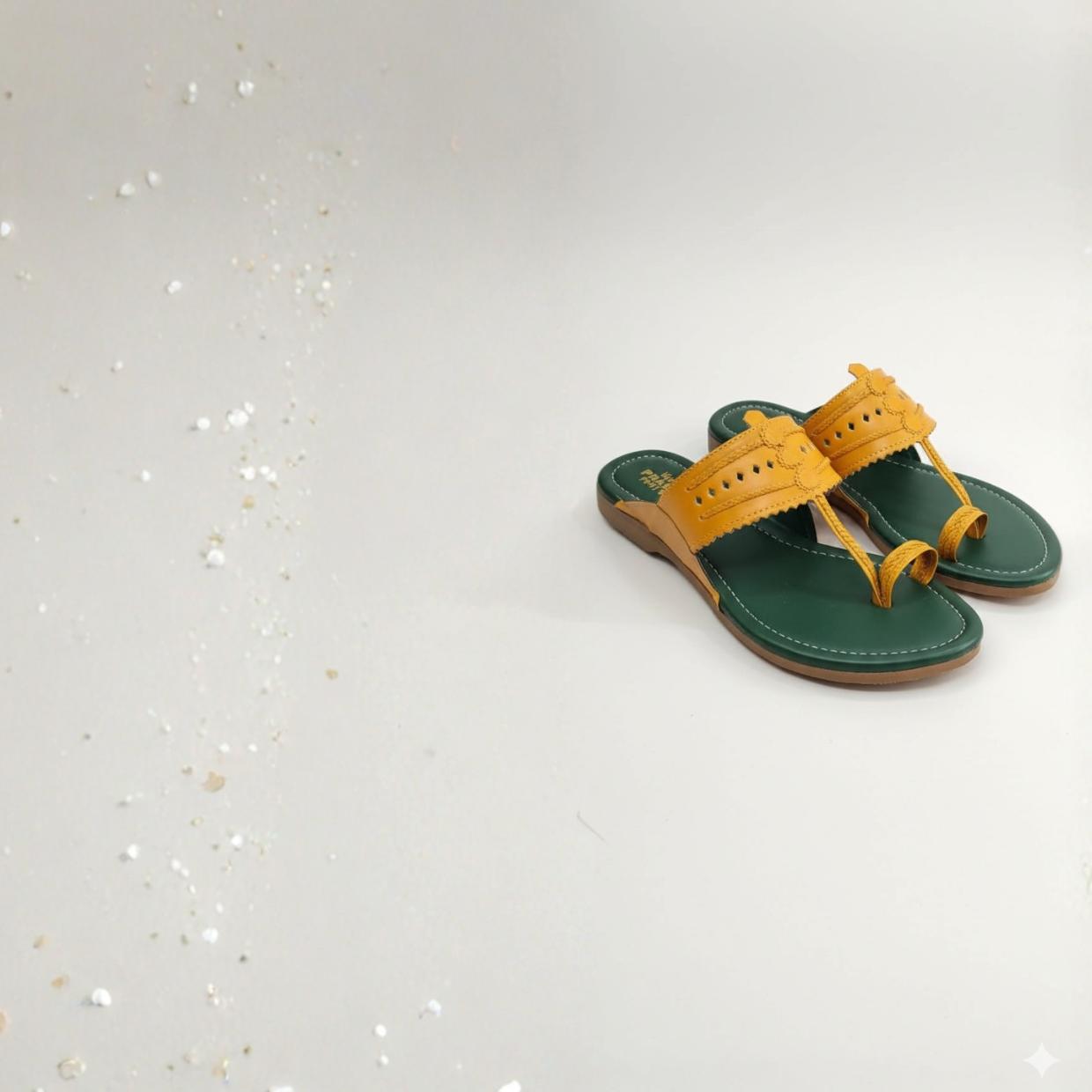 Women Kolhapuri | Africa Super Soft Kols By Niira| Stylish & Comfortable | Handmade By Local Artisans - Green And Orange