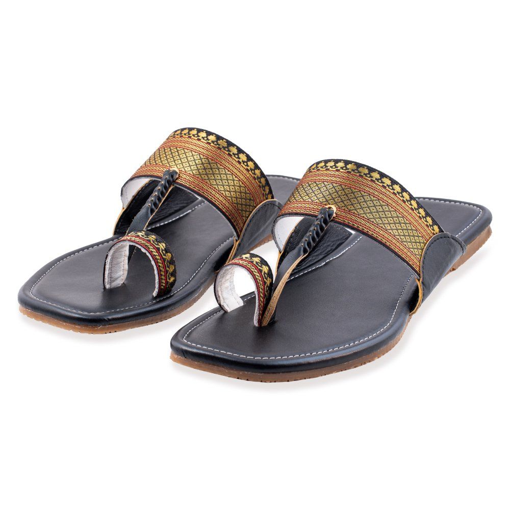 Korakari Ebony Black Kolhapuri Chappal For Women