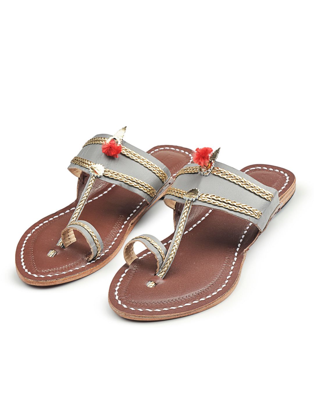 Korakari Headturner Grey Kolhapuri Chappal For Women