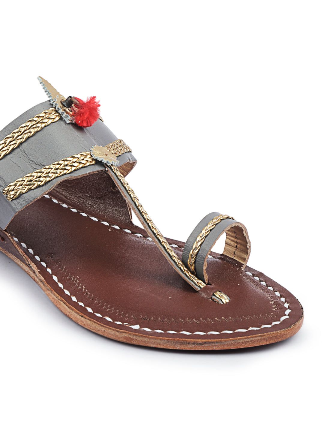 Korakari Headturner Grey Kolhapuri Chappal For Women image 2
