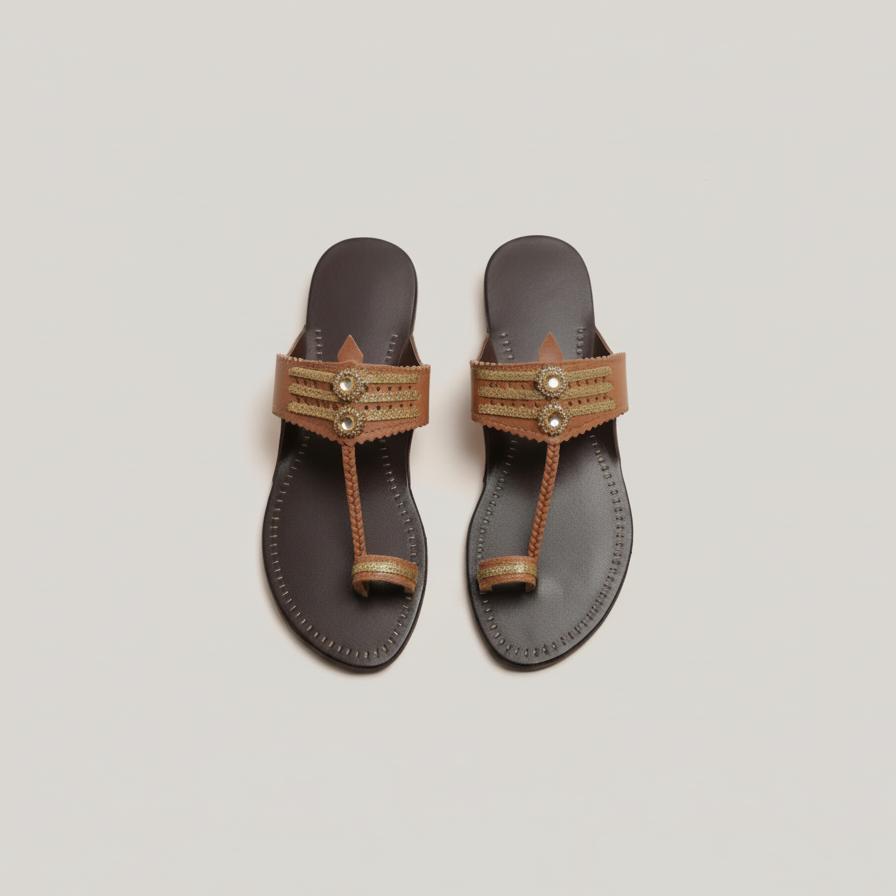 The Mina | Women | Leather Kolhapuri Chappal - Brown