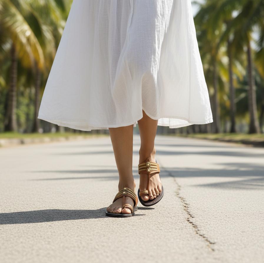 The Mina | Women | Leather Kolhapuri Chappal - Brown image 2