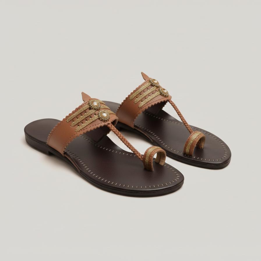 The Mina | Women | Leather Kolhapuri Chappal - Brown image 3