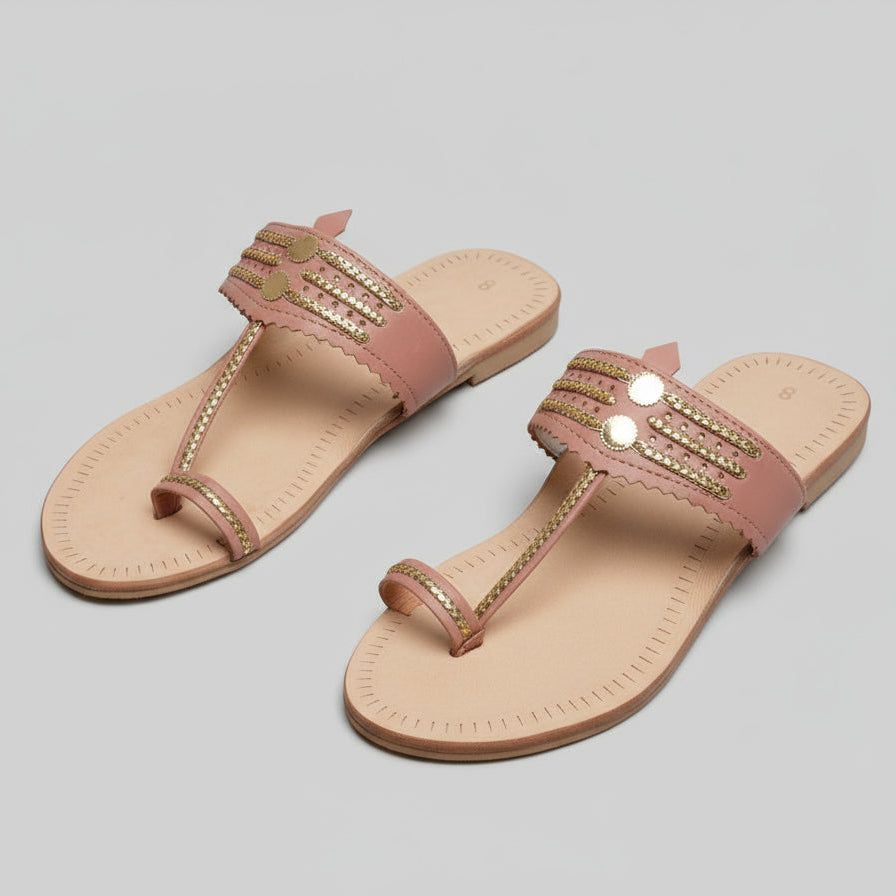 The Mina | Women | Leather Kolhapuri Chappal - Pink