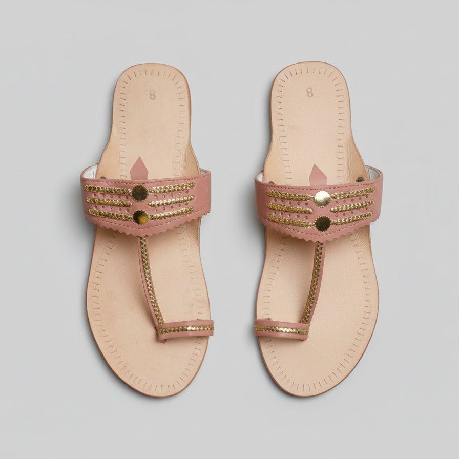 The Mina | Women | Leather Kolhapuri Chappal - Pink image 2