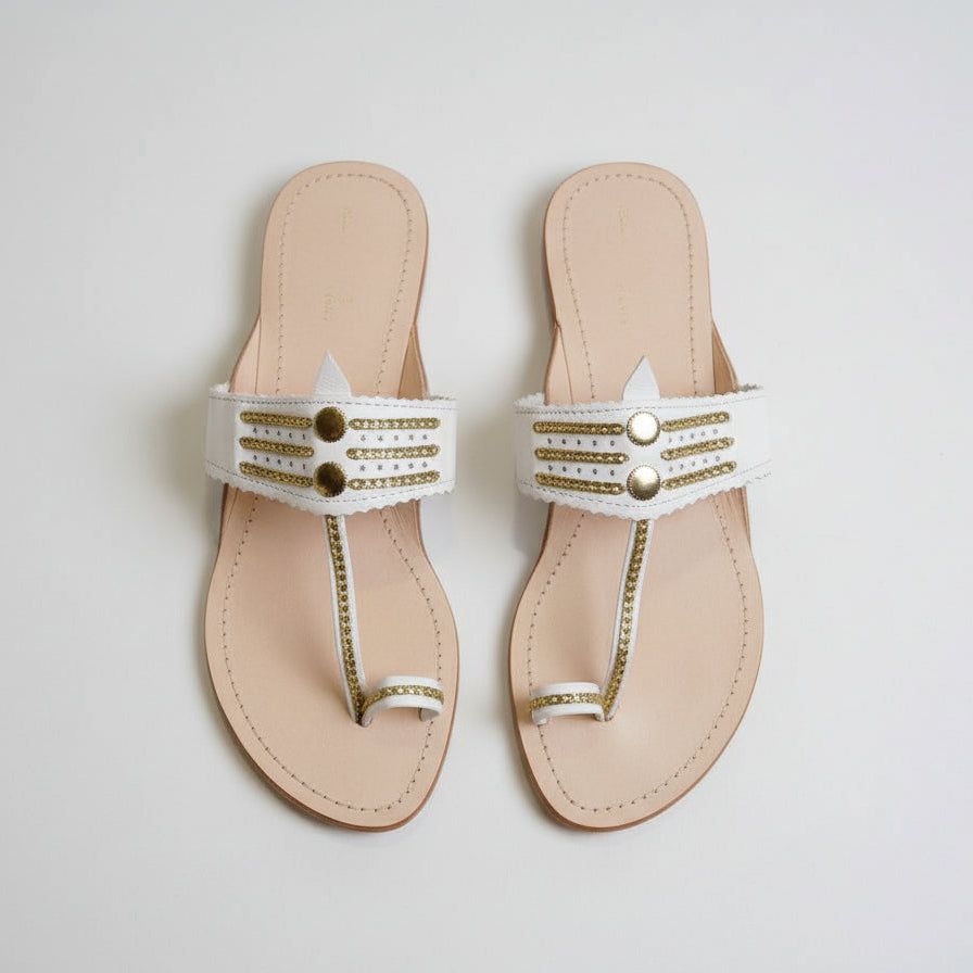 The Mina | Women | Leather Kolhapuri Chappal - White